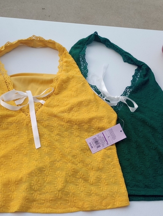wild fable Tops - 2 NWT Wild Fable Yellow & Green Halter Tops with White Ties Large